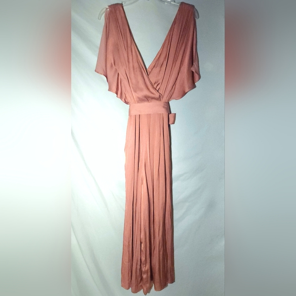 Express Jumpsuit Womens L Dusty Rose Satin Flutter Sleeves EUC